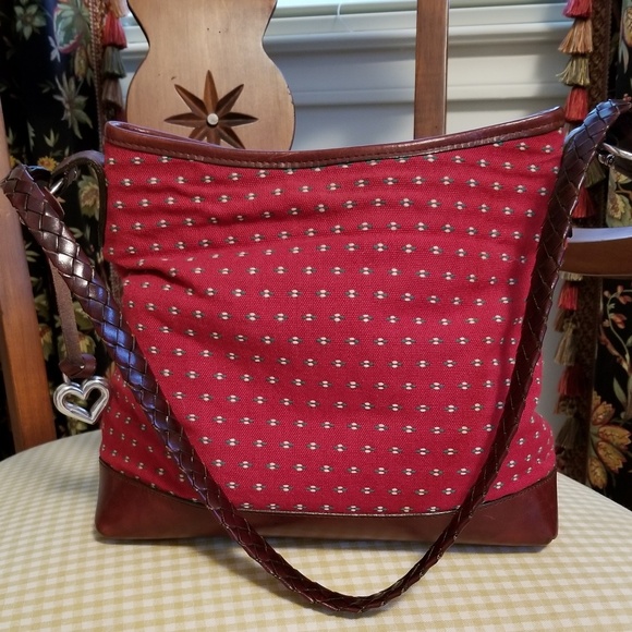 Brighton Tapesstry Red Fabric & Brown Leather Shoulder Bag - Picture 2 of 8